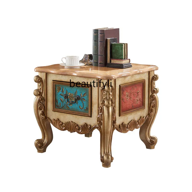 

yj American style corner table all solid wood European style living room sofa side several carved telephone tables