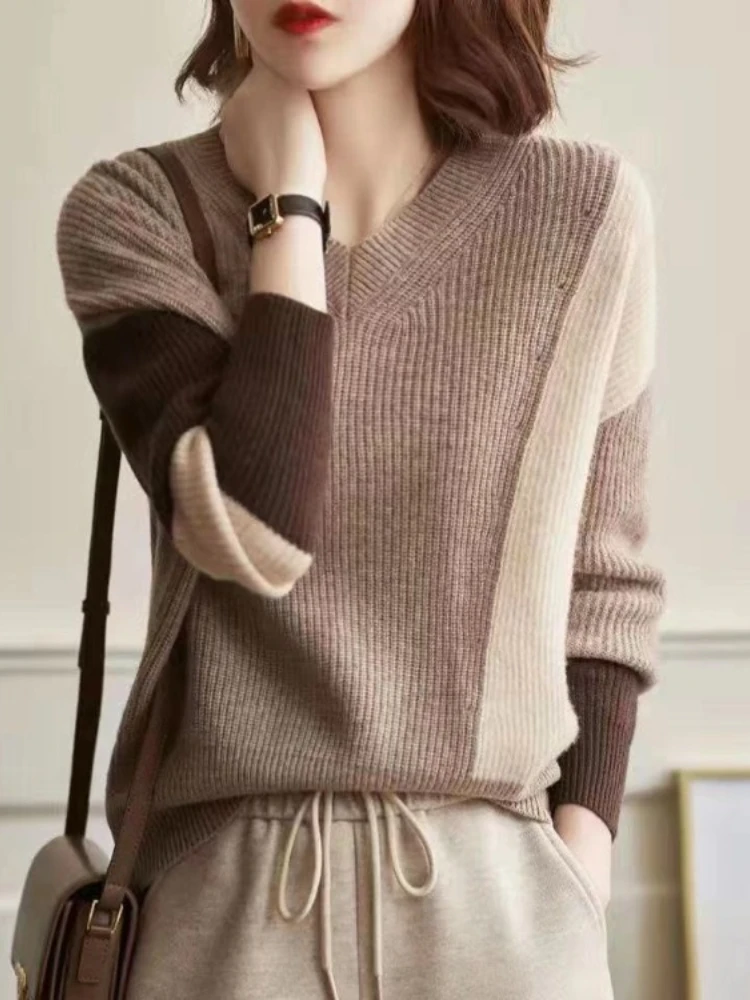 Женский свитер с длинным рукавом свободный трикотажный пуловер оверсайз