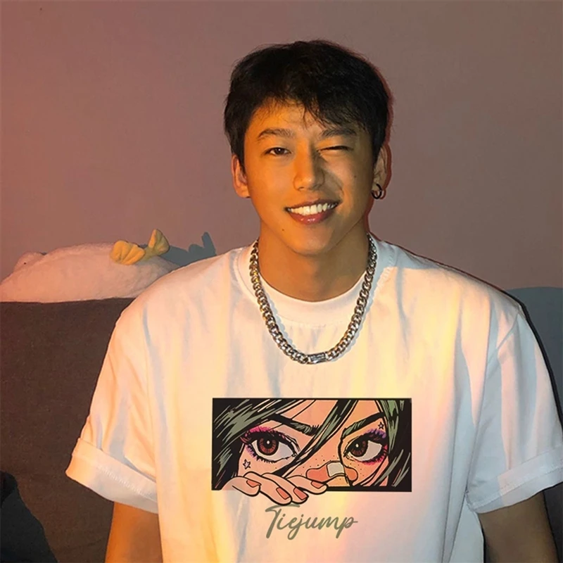 

Korean Style Summer Loose Cotton Heavy Clothes Printed Bottom Shirt Ins Short Sleeve T-shirt Men Trend Brand Oversize Casual Tee