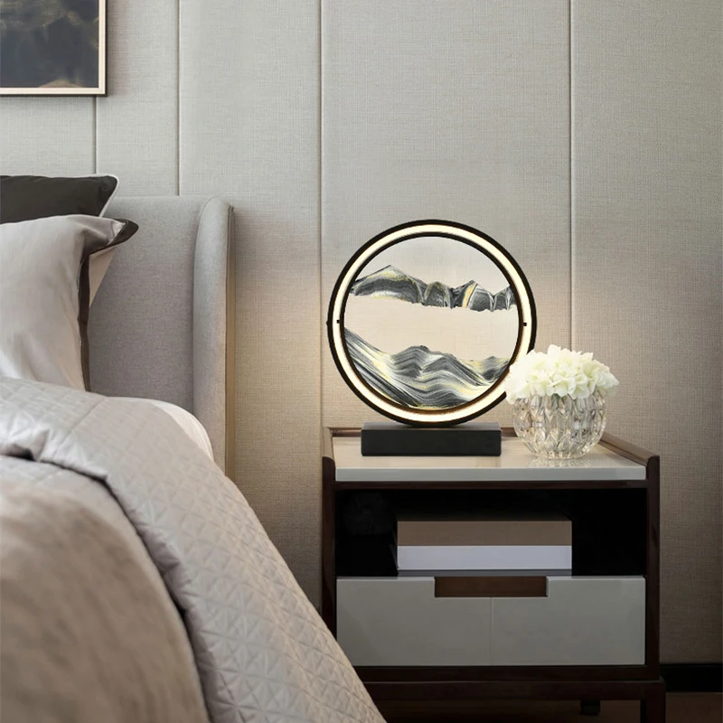 

2022 Creative Quicksand Table Lamp Atmosphere Bedroom Bedside Light Moving Sand Art Romantic DIY Home Decoration Living Room
