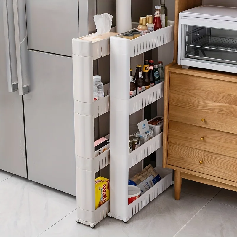 

Narrow Side Gap Shelf Cabinet Bathroom Living Room Floor-standing Gap Trolley Storage Shelf Movable Bathroom Storage Rack