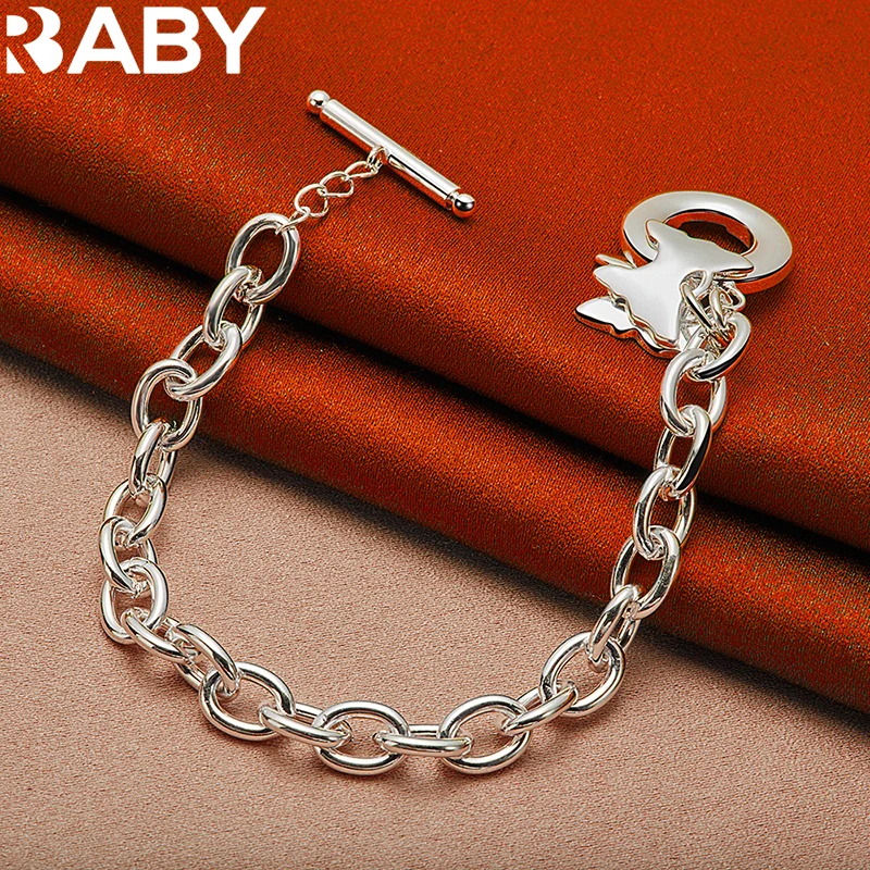 

Wholesale 925 Sterling Silver Bracelets Double Butterfly Pendant Chain Ot Buckle For Woman Wedding Party Fashion Jewelry Gift