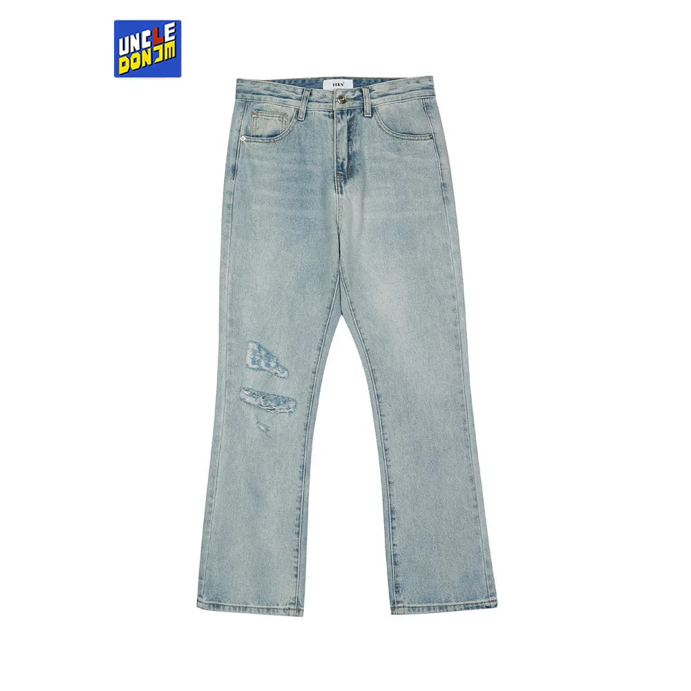 

Простые однотонные рваные потертые джинсы UNCLEDONJM в стиле хип-хоп, дизайнерские брюки в стиле Харадзюку для мужчин и женщин, повседневные рас...