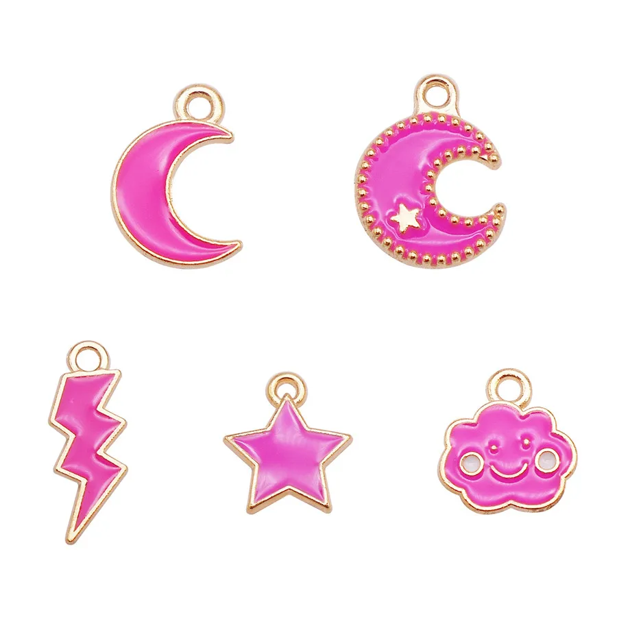 

Julie Wang 15PCS Enamel Rose Red Charms Mixed Alloy Moon Star Lightning Cloud Pendant Necklace Bracelet Jewelry Making Accessory
