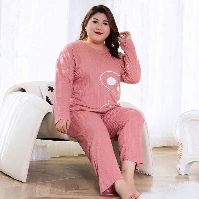 Big yards pajamas women fat mm fertilizer increased household to take in the fall and winter of loose long-sleeved pants suit