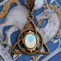 retro moonstone geometric shape pendant for men and women vintage hollow out gold color personality charm necklace party gift