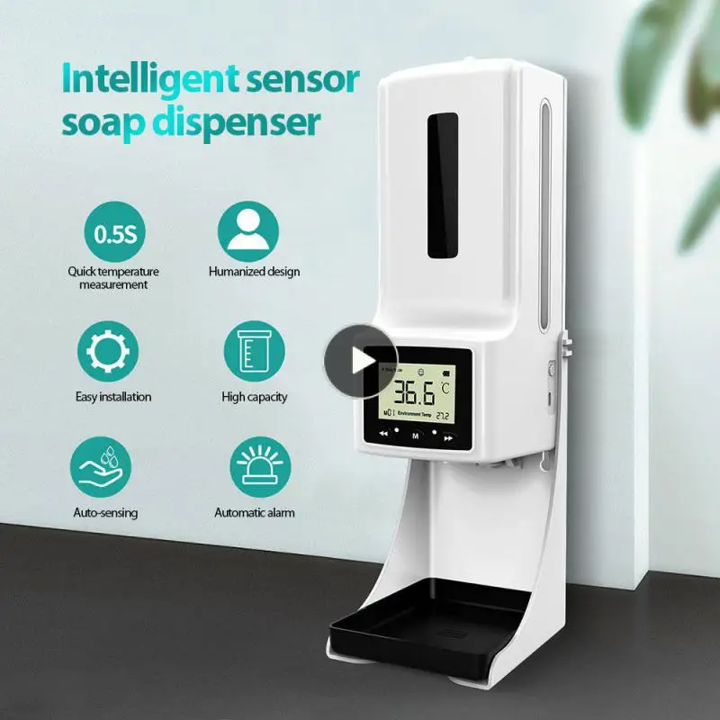 

1L Intelligent Soap Dispenser Digital Display Screen Temperature Measuring Disinfection Machine With Broadcast In 12 Languages