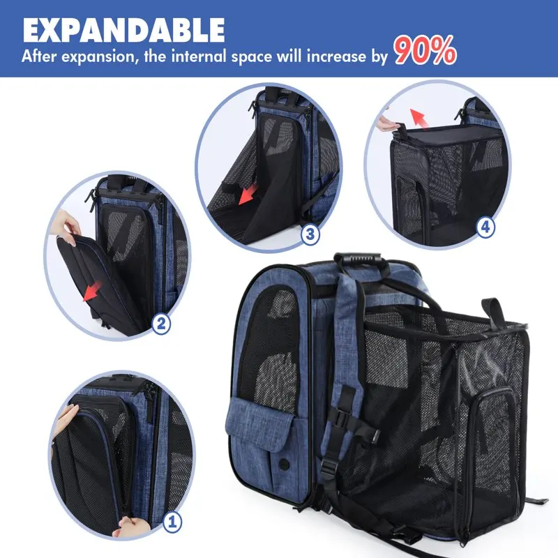 Cat Backpack, Expandable Breathable Pet Carrier Bag, Dog Backpack