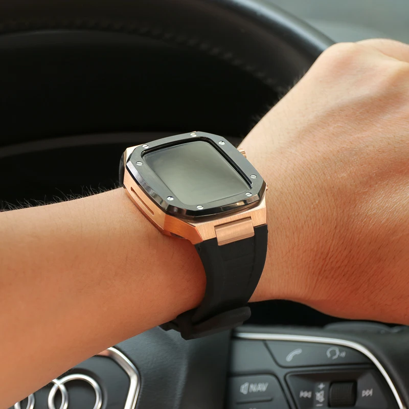 Luxury Metal Case+Strap for Apple Watch Band Series 8 7 45mm 41mm Stainless Steel Strap Rubber Bracelet for IWatch 6 54 40 44mm