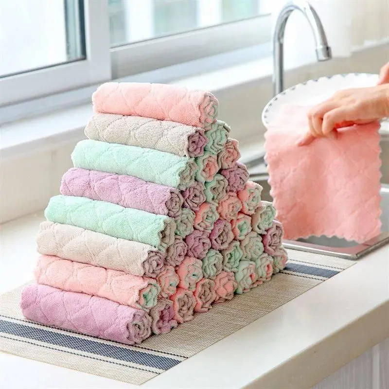 

5pc Dishwashing cloth coral velvet rag Kitchen cleaning non-greasy dishwashing towel does not drop hair absorbent cleaning cloth