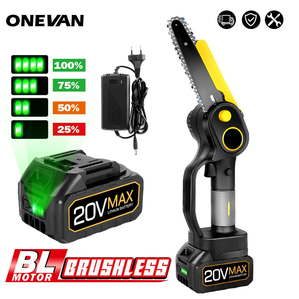 

6-дюймовая бесщеточная мини-цепная пила, Беспроводная электрическая ручная пила для обрезки, портативная деревообрабатывающая пила, режущи...