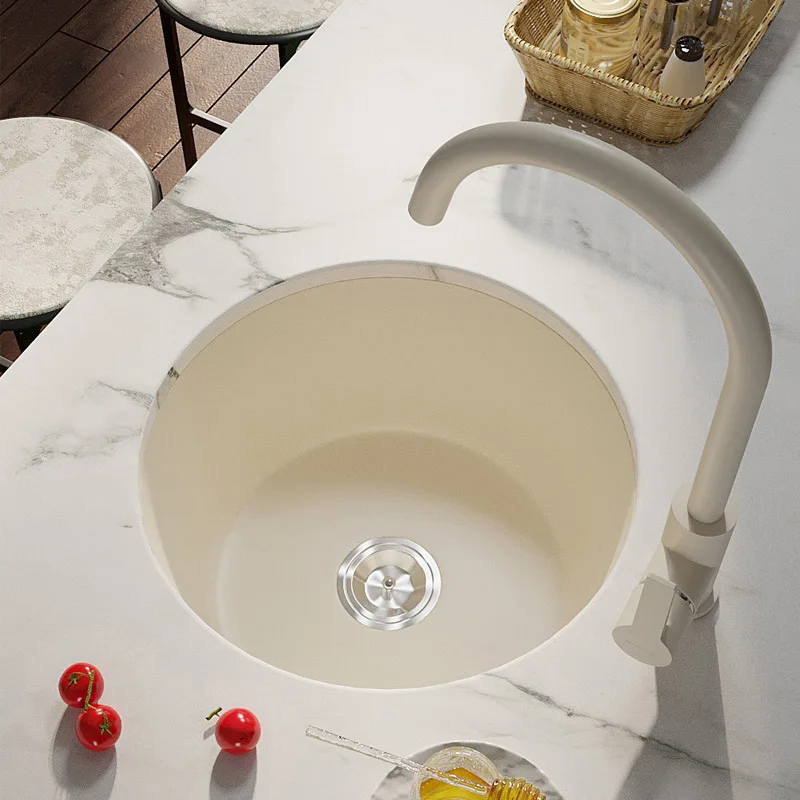 

Quartz Sink Single Sink Kitchen Drop-in Sink Bar Counter Kitchen Island Western Kitchen Mini Small round 180