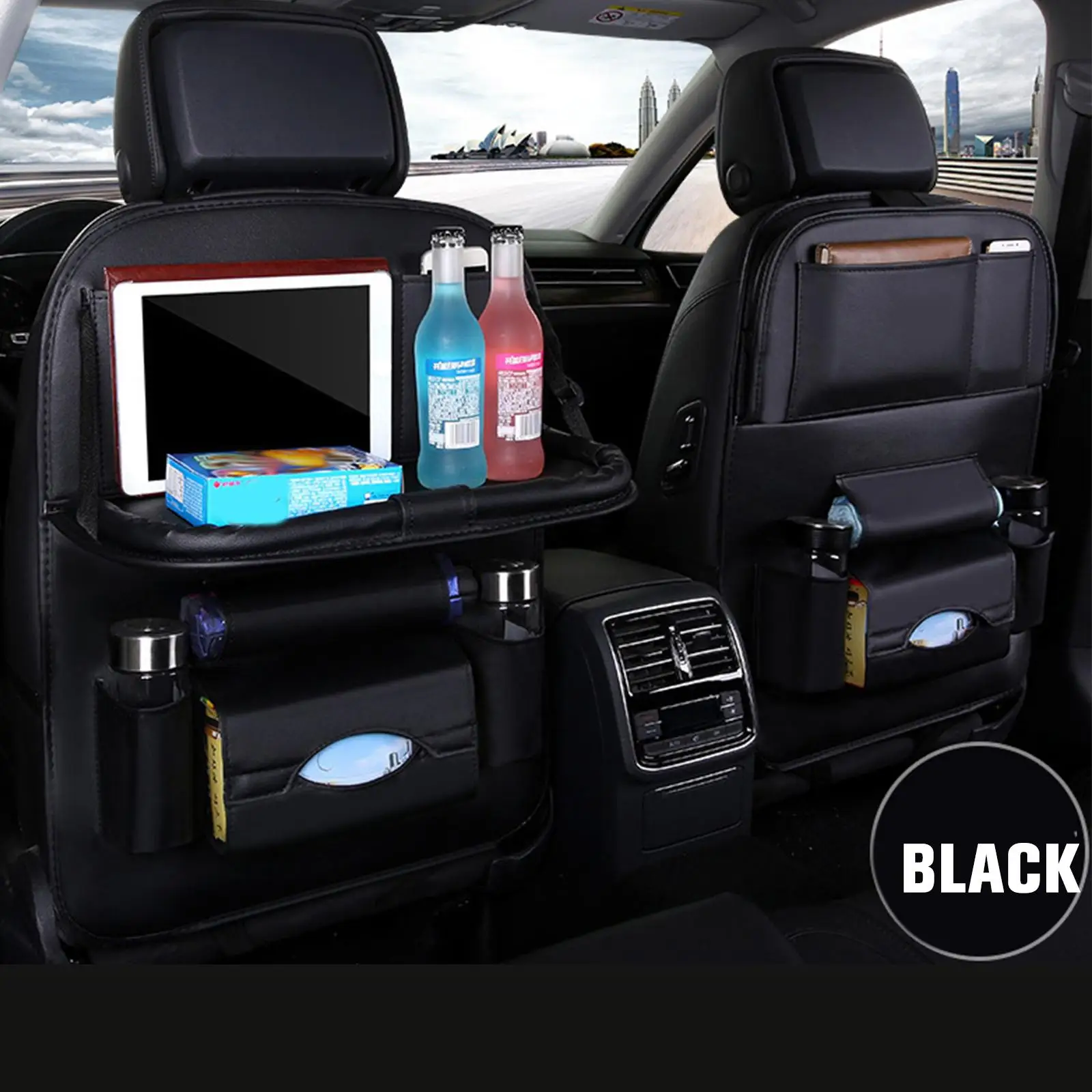 

Car Seat Back Organizer Pu Leather Pad Bag Car Storage Organizer Foldable Table Tray Travel Storage Bag Auto Accessories