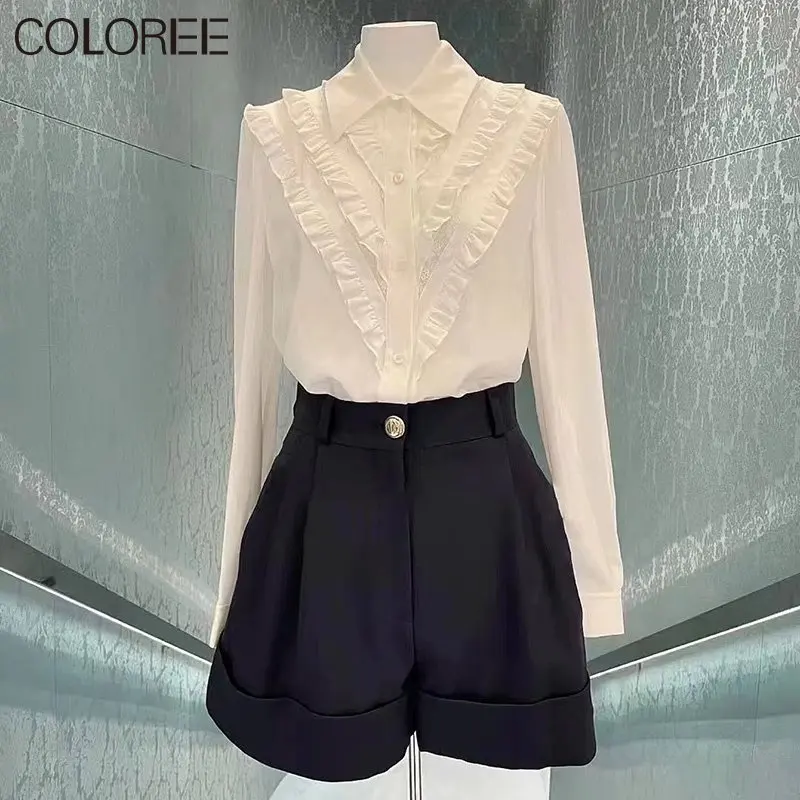 

Элегантные белые рубашки с оборками для женщин, осень 2023, женские шифоновые Блузы с длинным рукавом, модная одежда в Корейском стиле