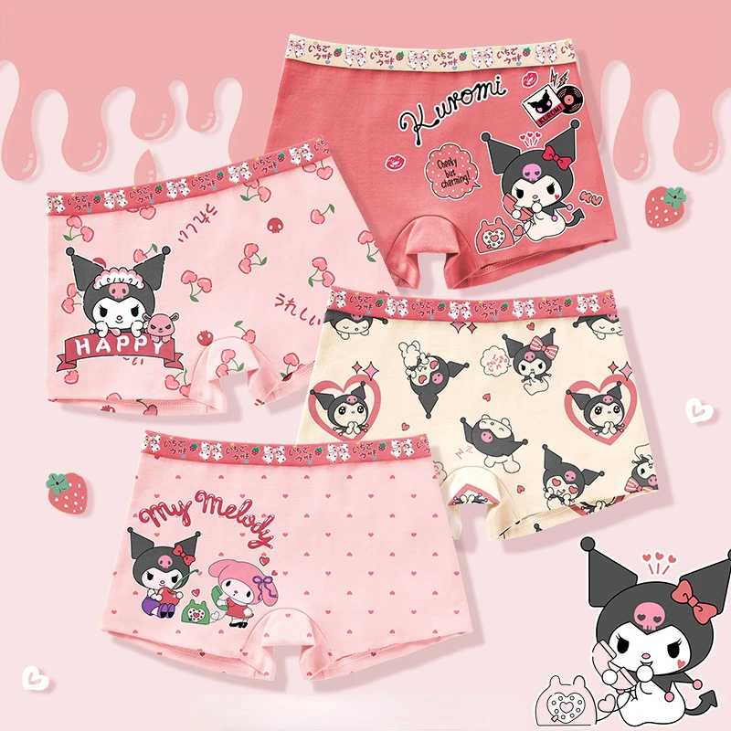 

4Pcs Kawaii Sanrio Kids Underwear Hellokittys Kuromi Cartoon Anime Underpants Boxer Brief Cotton Breathable Children Gift Toys