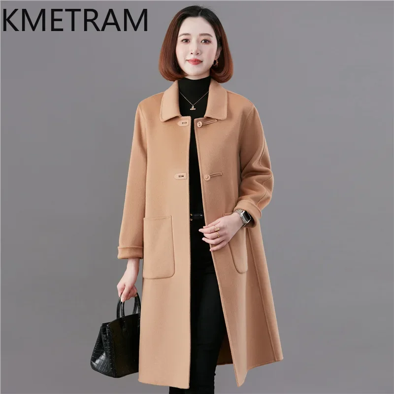 KMETRAM 100% Prawdziwa Wełniana Kurtka Kobiety Luksusowy Zimowy Długi Płaszcz Wysokiej Jakości Odzież Damska Nowość w Odzieży Wierzchniej