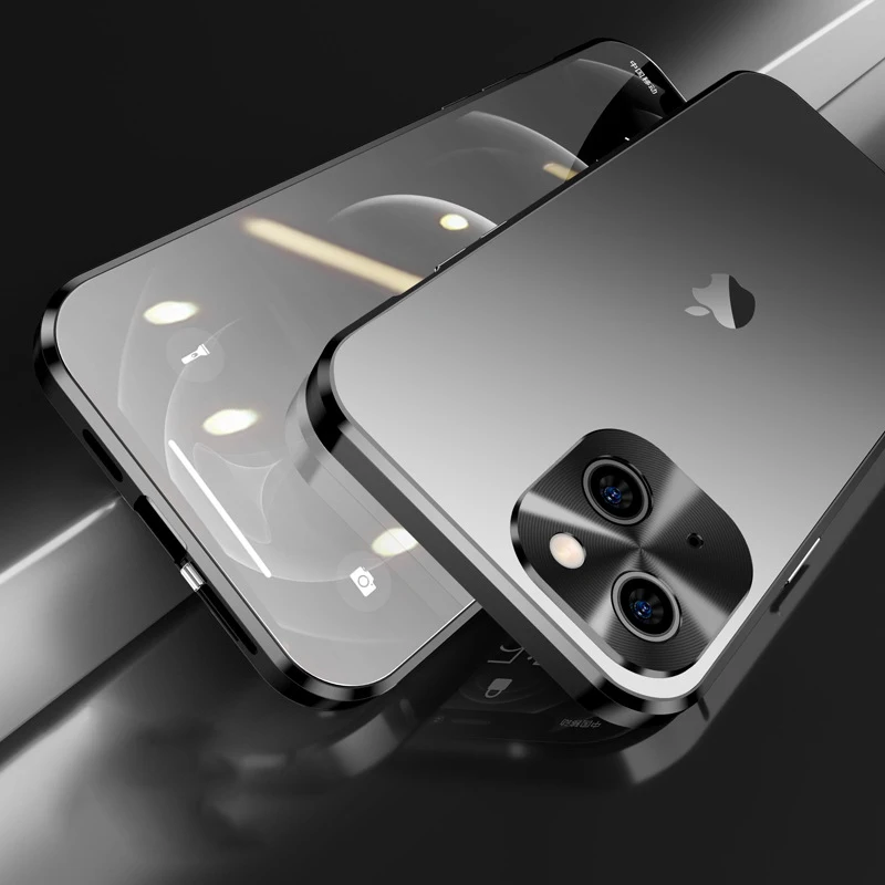 For iPhone 14 13 12 Pro MAX mini Case 360° Full close Protection Case Metal aluminum alloy HD glass Fall prevention Phone cover