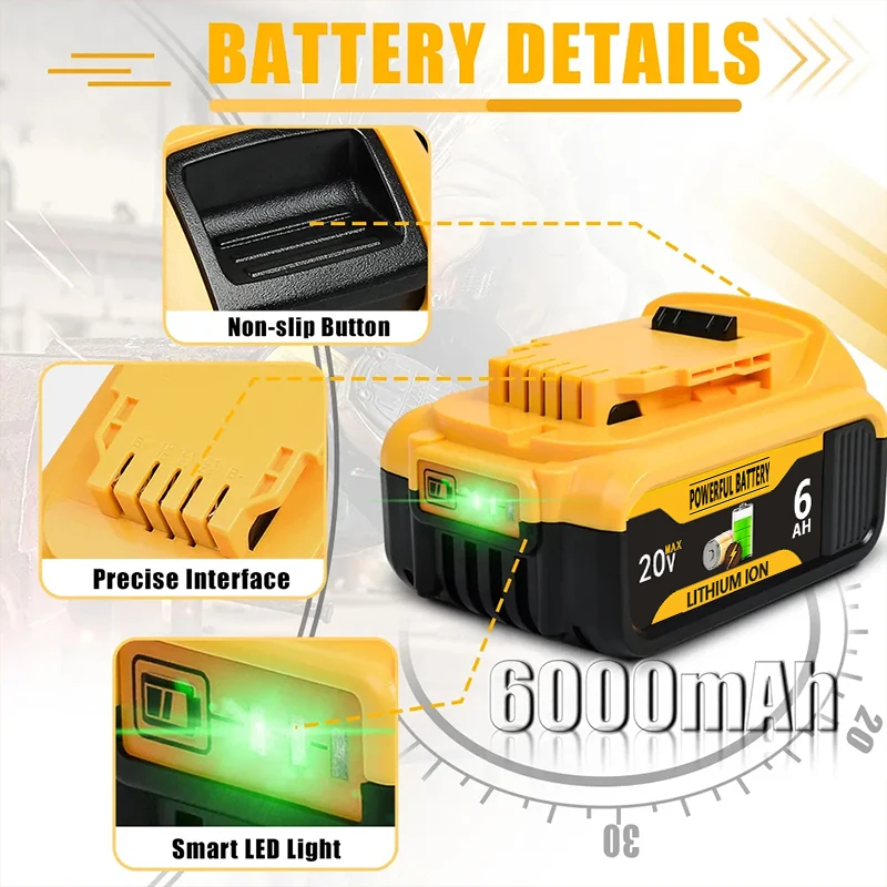 

For Dewalt Original 20V 6000mAh/8000mAh Rechargeable Battery DCB200 For Dewalt Power Tool Battery With Charger DCB120 DCB182