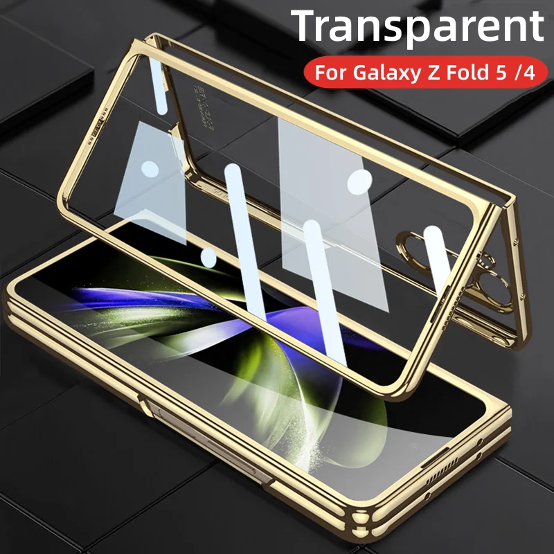 

Front Tempered Glass Transparent Case for Samsung Galaxy Z Fold 5 3 4 Cover Plating Frame Hard Clear Hard Protective Case