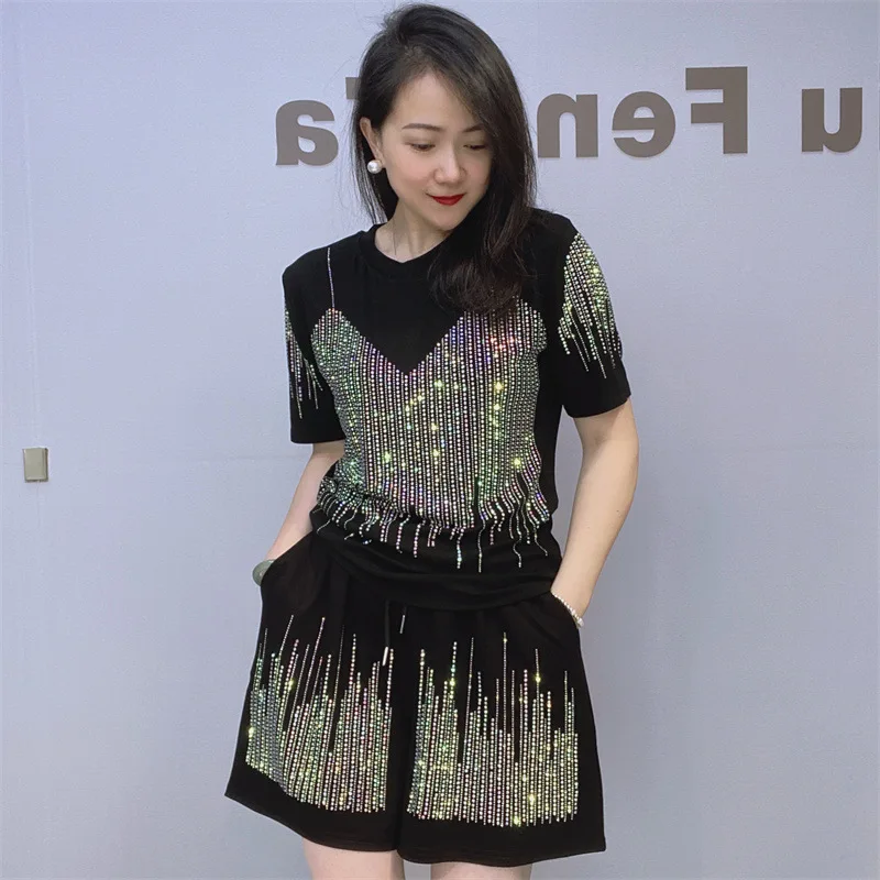 Женская летняя футболка с круглым вырезом и шорты коротким рукавом комплект из