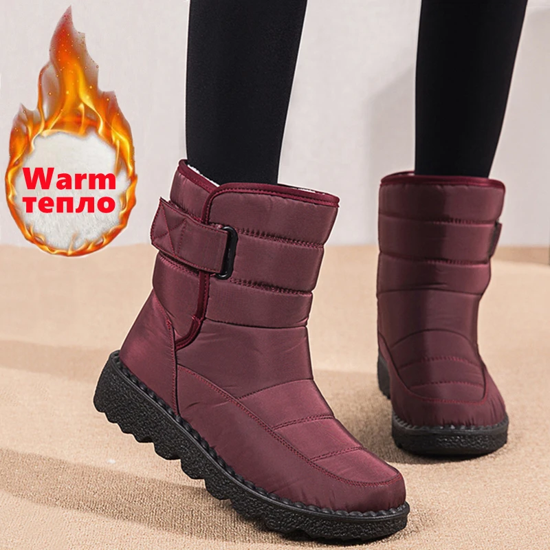 

2022 Waterproof Snow Boots Women Shoes Thicken Warm Plush Winter Mid Calf Boots Woman Non Slip Cotton Padded Shoes 35-43