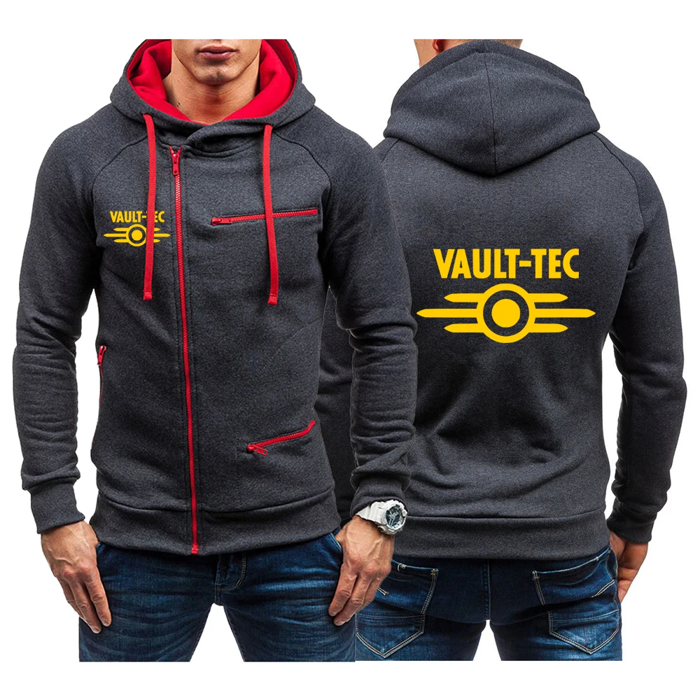 

2022 Vault Tec Logo Video Game Fallout 2 3 4 Printed Spring Autumn Men's Hoodies Diagonal zipper Sweatshirts Harajuku Jacket