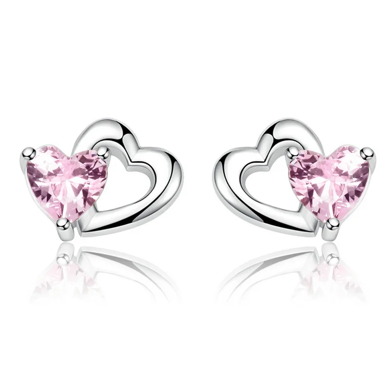 

Bohemia Piercing Cute Pink Zircon Heart Studs Earrings for Women Fashion Jewelry Pendiente Aretes Ins Same Dangler Party Gifts