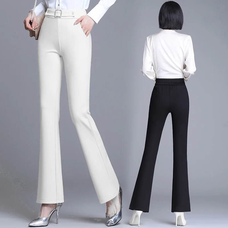 

High Waist Flare Pants Women Vintage Elastic Waist Suit Pant Korean Fashion Loose Straight Pants Spring Autumn Stretch Sweatpant