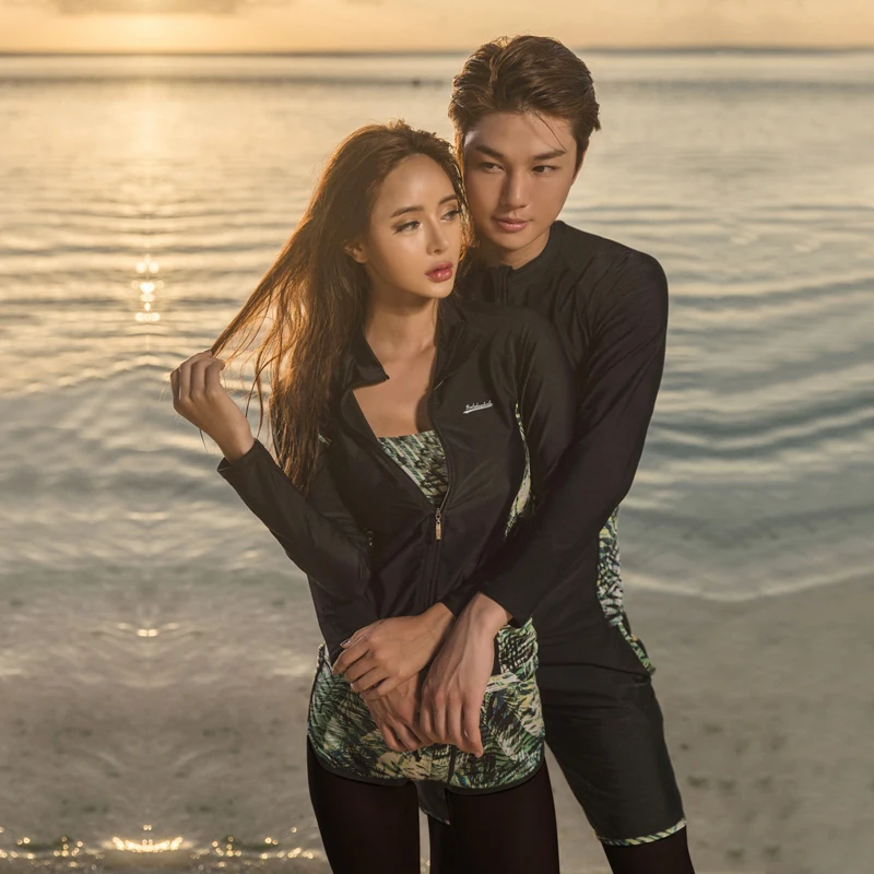 

Rash Guard Long Sleeves Long Pants Couples Surfing Suit 2022 New Men Women Swimsuit Leaf Printed 5 Pieces Bathing Wear Swimwear