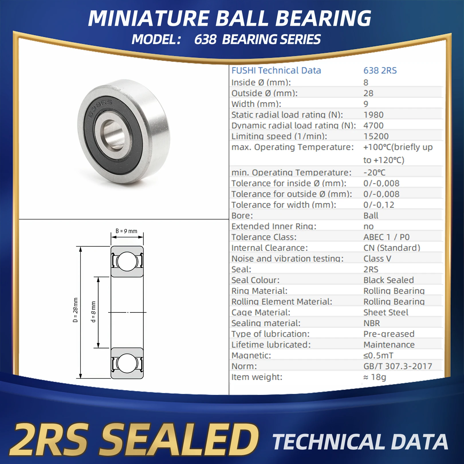 Фото FUSHI 638ZZ 638 2RS подшипник 8x28x9 мм 10 шт. 638 ZZ 638 RS UC638 ZZ подшипник для сильных промышленных двигателей высокая скорость №3