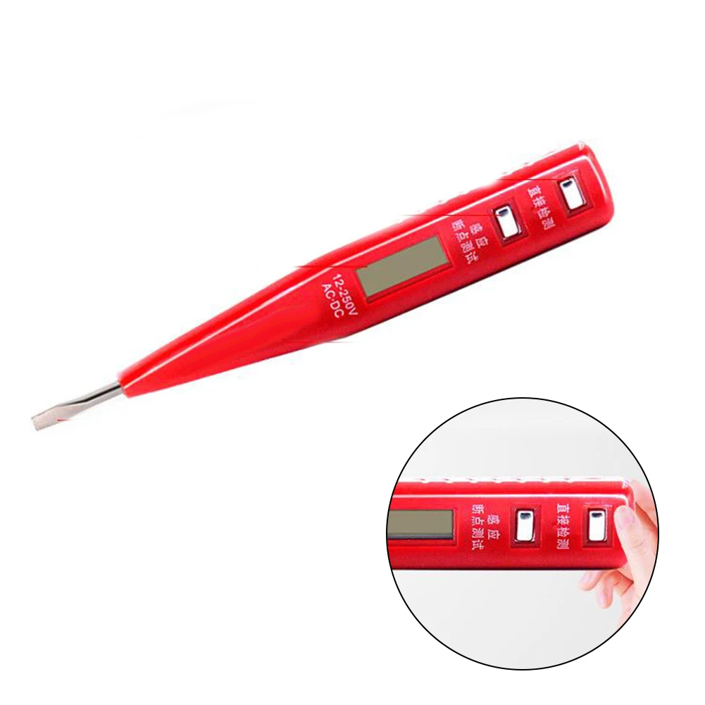 

Digital Voltage Tester 12-250V AC/DC Tester Pencil With Pocket Clip Touch Line Press Button Protable Home Voltage Detector Tool