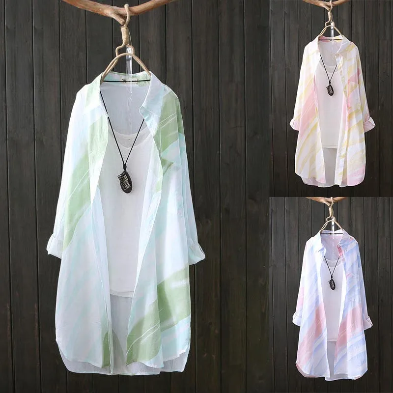 

Women Casual Cardigan shirt Ladies 2022 Summer Long Chiffon Kimono Preto Loose Printed loose Blouse Tops ladies blouse