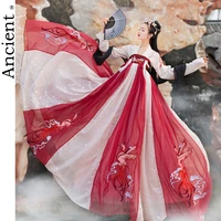 new hanfu fairy traditional chinese style tang dynasty queen princess dress folk dance costumes embroidered print gules suit