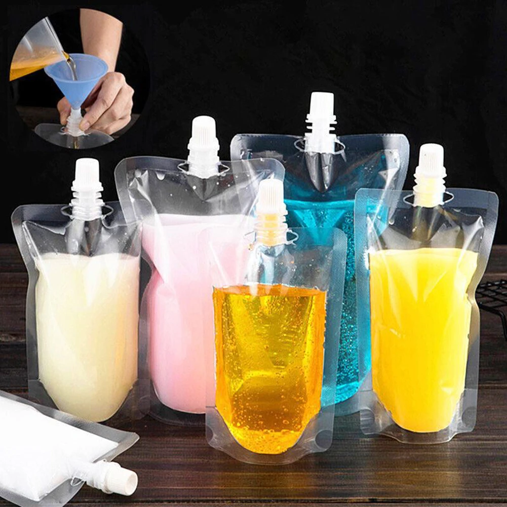 

10PCS Travel Drink Spout Pouches Transparent Plastic Bags Sealed Juice Storage Bag Beverage Summer Ice Cold Drink Pouch Portable