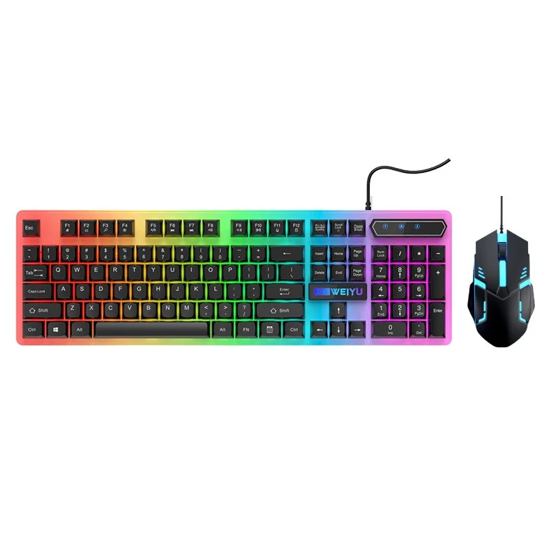 Проводная игровая клавиатура Weiyu с RGB-подсветкой, механическим ощущением при наборе текста, эргономичная, водонепроницаемая, с ковриком для мыши, для ПК, ноутбука, геймеров и офиса (art.: 3920d8d2091ba) - 3920d8d2091ba
