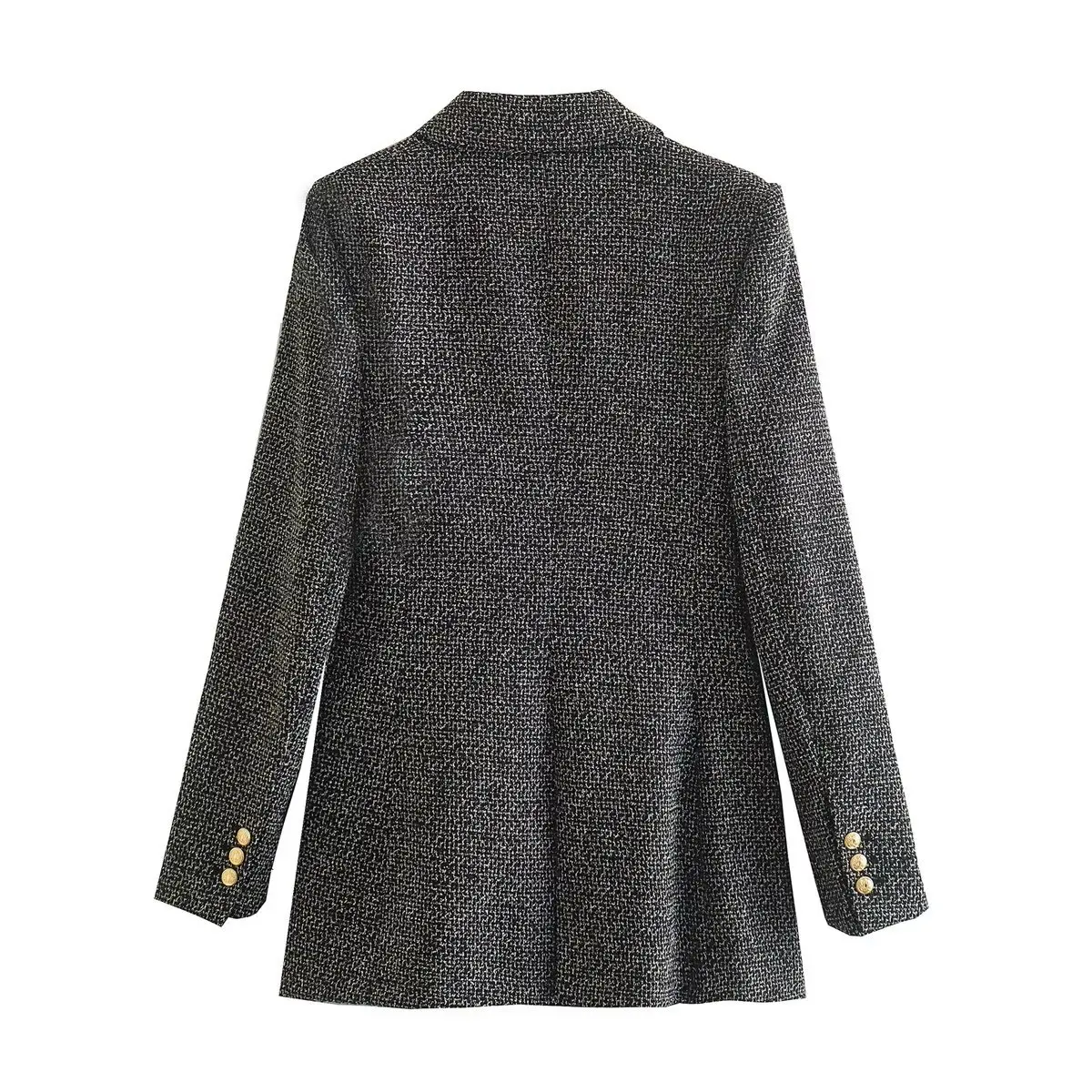 TRAF Women Summer Vintage Notched Collar Houndstooth Pattern Tweed Woolen Blazer Coat Female Outerwear Chic Suits Veste Tops