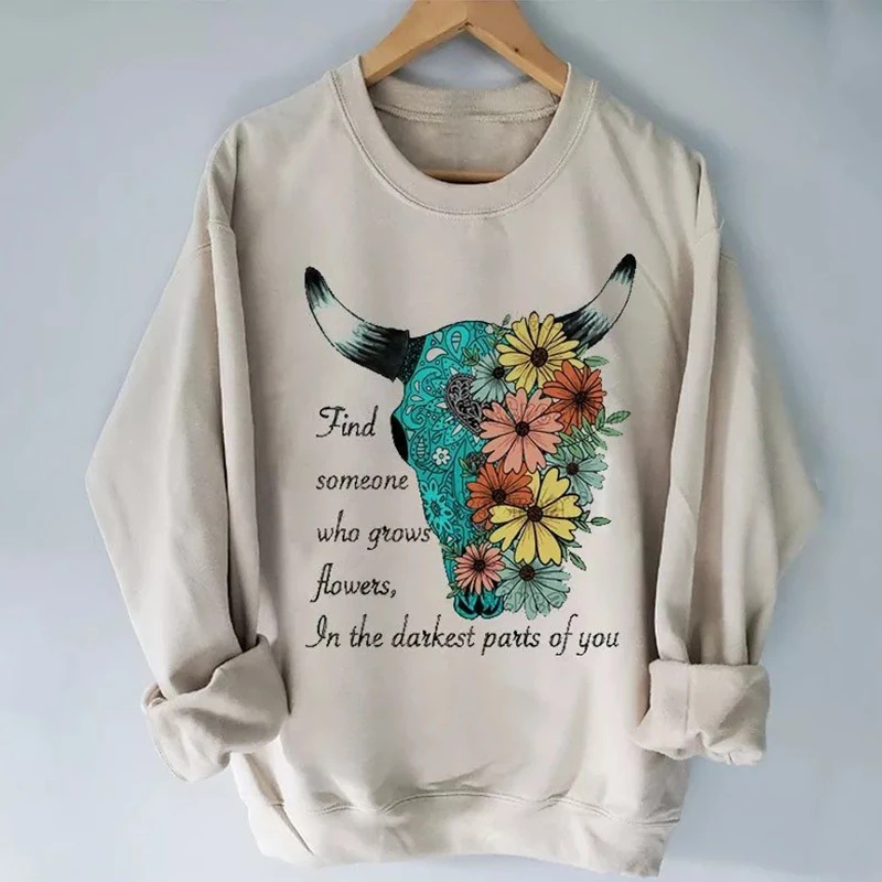

Rheaclot Find тот, кто растет цветы в самой темной части из вас, печать, Женская винтажная хлопковая толстовка с длинным рукавом в стиле ретро