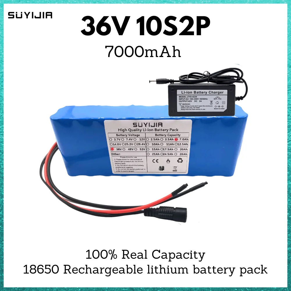 

10S2P 36V 18650 Battery Pack Li-ion Rechargeable Battery Real Capacity 7000mAh Electric Bicycle Scooter with BMS Backup Battery