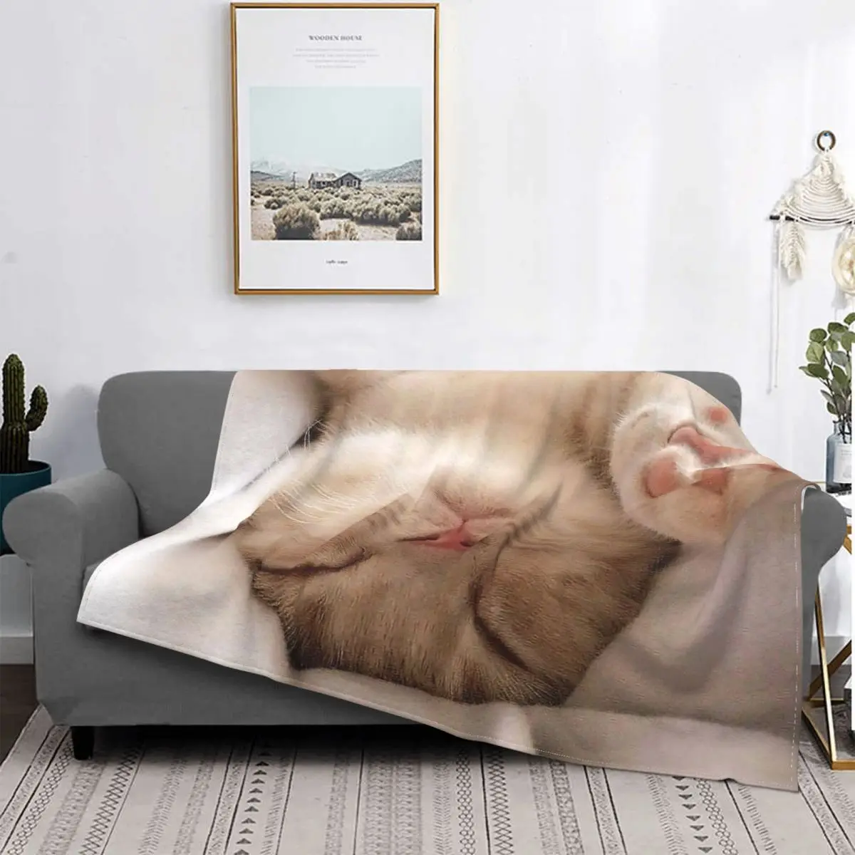 

Милый спальный Кот, модное фланелевое одеяло с 3D-принтом, детское одеяло для домашнего покрывала