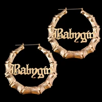 trendy stainless steel letter babygirl bamboo hoop earrings for women gold silver color big round circle earring hip hop jewelry
