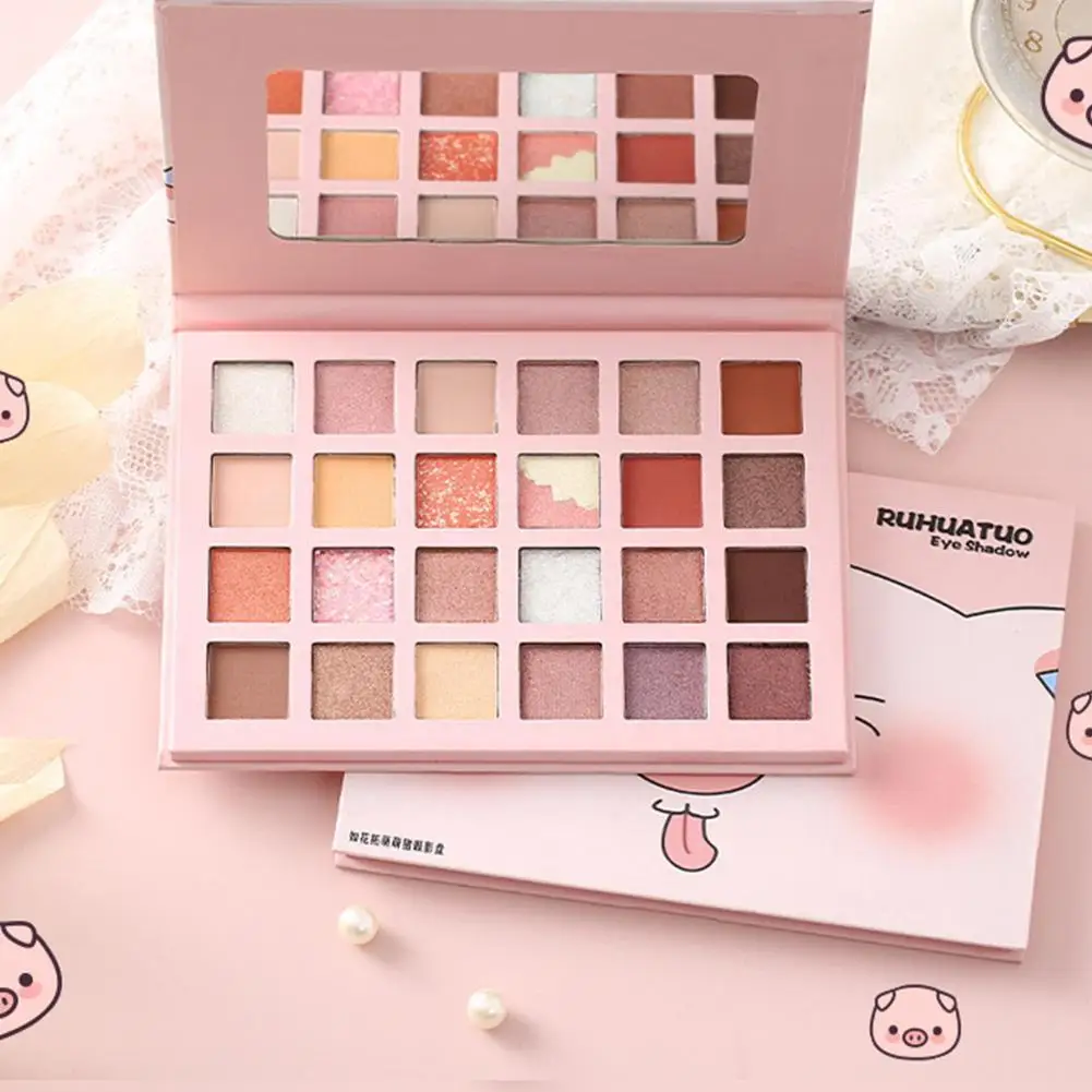 Палетка теней для век, 24 цвета, Корейская блестящая перламутровая Милая Палетка для макияжа свиньи для начинающих, Мерцающая мультяшная матовая палитра для век для девушек, Bea M5C5