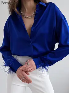 FSDA-Blusa de satén de larga mujer, camisa Sexy Vintage con plumas negras, elegante, a la para otoño e invierno, 2022 _ - AliExpress Mobile