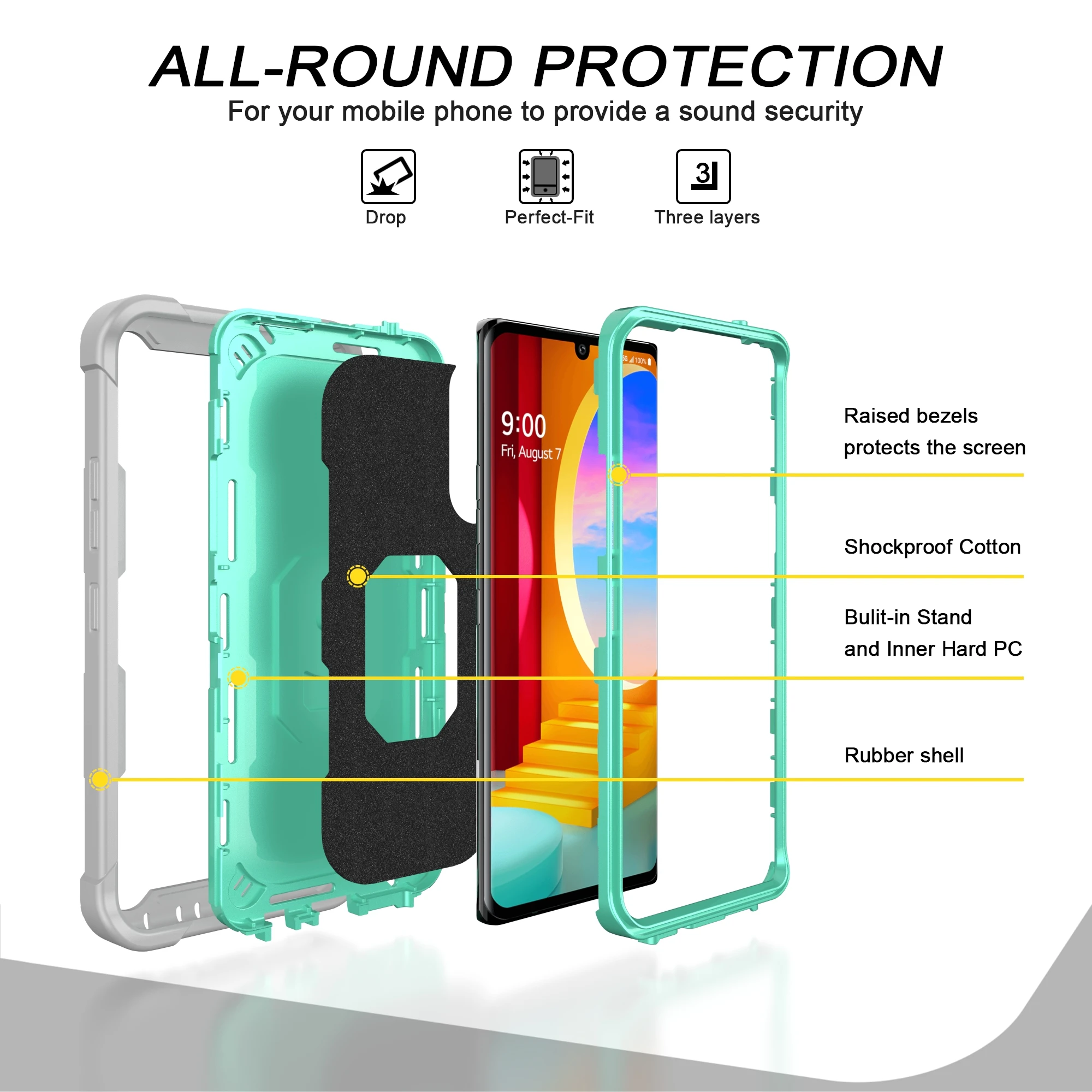 Противоударный силиконовый защитный чехол для LG Velvet с подставкой 3 в 1