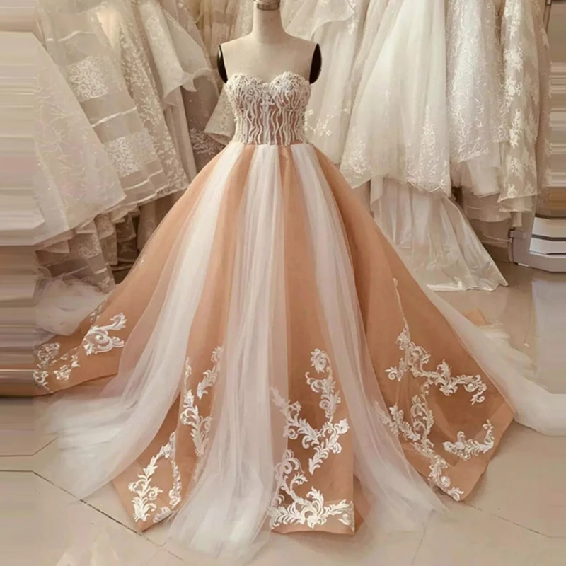 

Шампанское и Белое Бальное Платье, Свадебные Платья, корсет на шнуровке с сердечком, топ, свадебные платья с кристаллами, роскошное свадебное платье