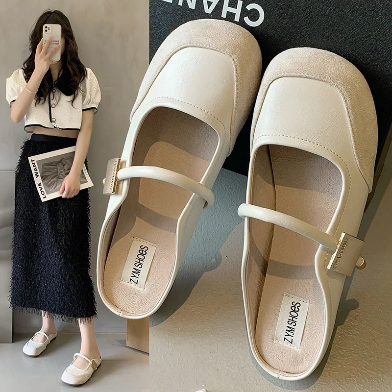 Женские туфли на плоской подошве летние элегантные с круглым носком для улицы