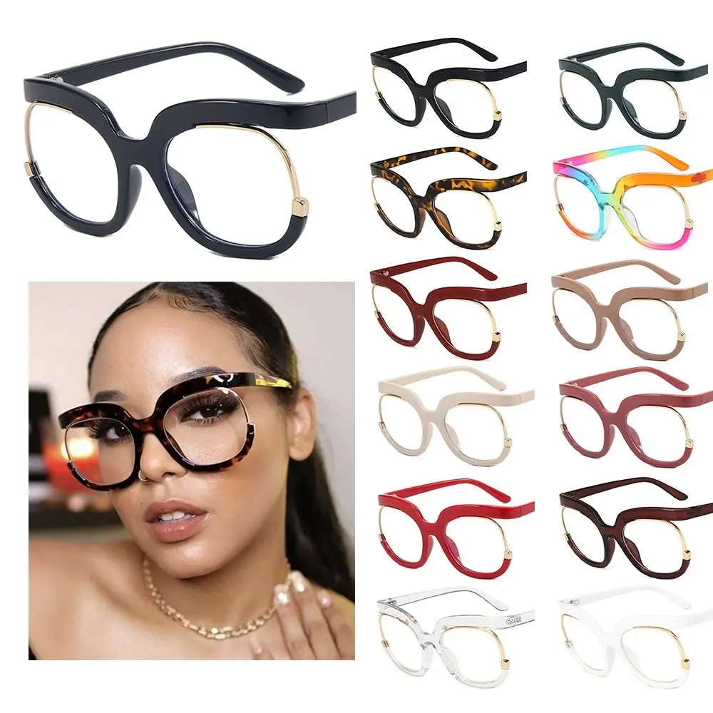 

Retro Street Photography Oversized Round Eyeglasses Frame Anti Blue Light Glasses Ladies Fake Eyewear Computer Glasses