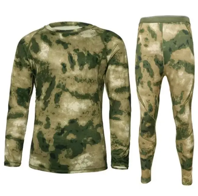 2023 Autumn and Winter Men's Fleece Thermal Underwear Set Russian Fleece Camouflage Outdoor Camouflage Sports Set Tracksuit Men