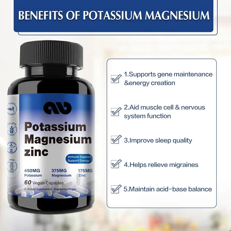 Magnesium potassium supplement 1000mg magnesium zinc is used for leg spasms supporting blood vessels bones and muscles