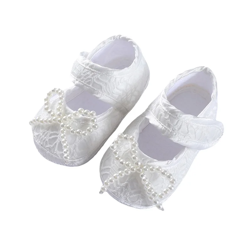

0-12M Baby Girls Princess Shoes Newborn White Lace Toddler Shoes Soft Sole Full Moon Hundred Days Newborn First Walkers
