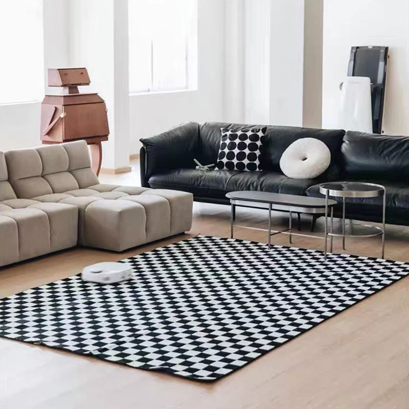 

Nordic Style Vintage Checkerboard Rug Living Room Decoration Carpet Home Decor Fluffy Plush Floor Mat Non-slip Rugs for Bedroom